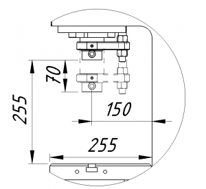 Teknisk ritning av en mekanisk komponent med dimensionsanteckningar.